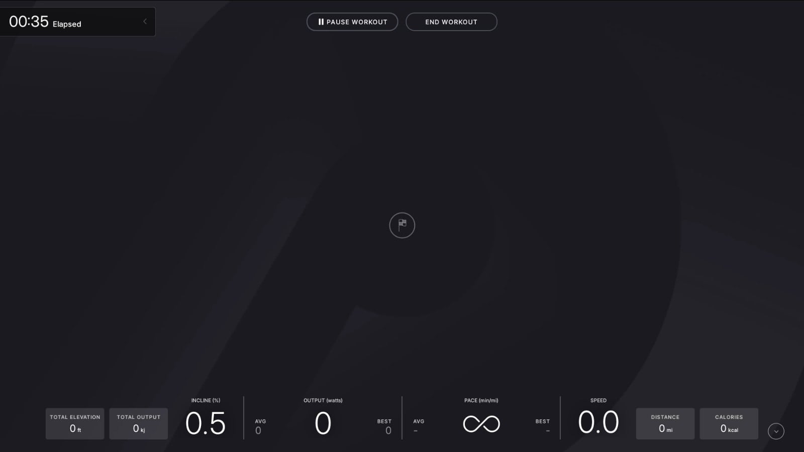 Display during "Just Run" on Peloton Tread after hiding the virtual track