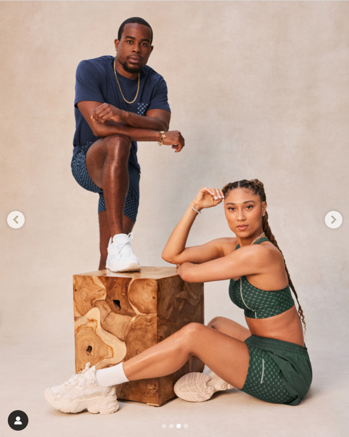 Peloton Apparel post featuring Ally Love & Alex Toussaint modeling new Ally Love collection items