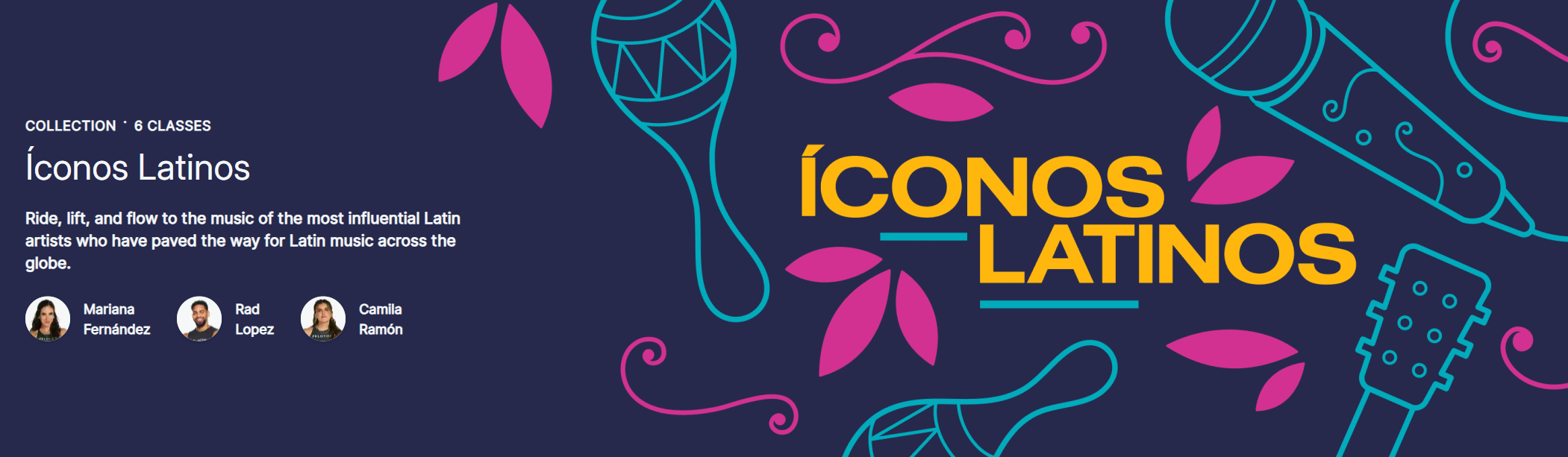 Peloton's Spanish language Íconos Latinos class collection.