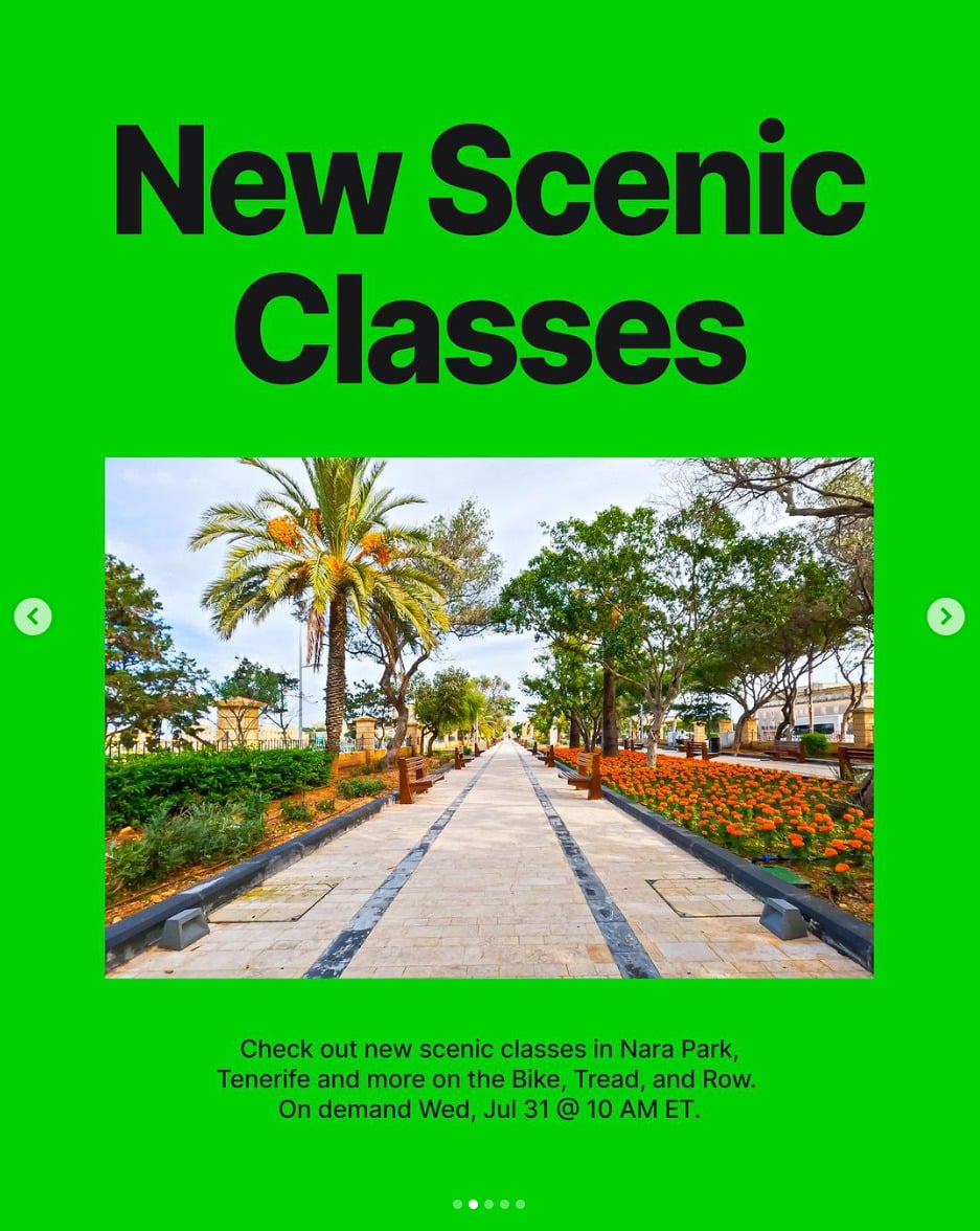 Peloton announces new Scenic classes coming this week. Image credit Peloton social media.