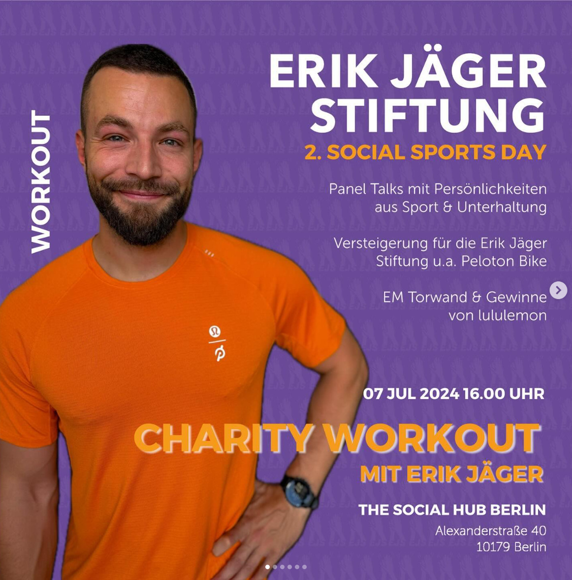 Erik Jäger will be on a charity panel and lead a workout for Social Sports Day
