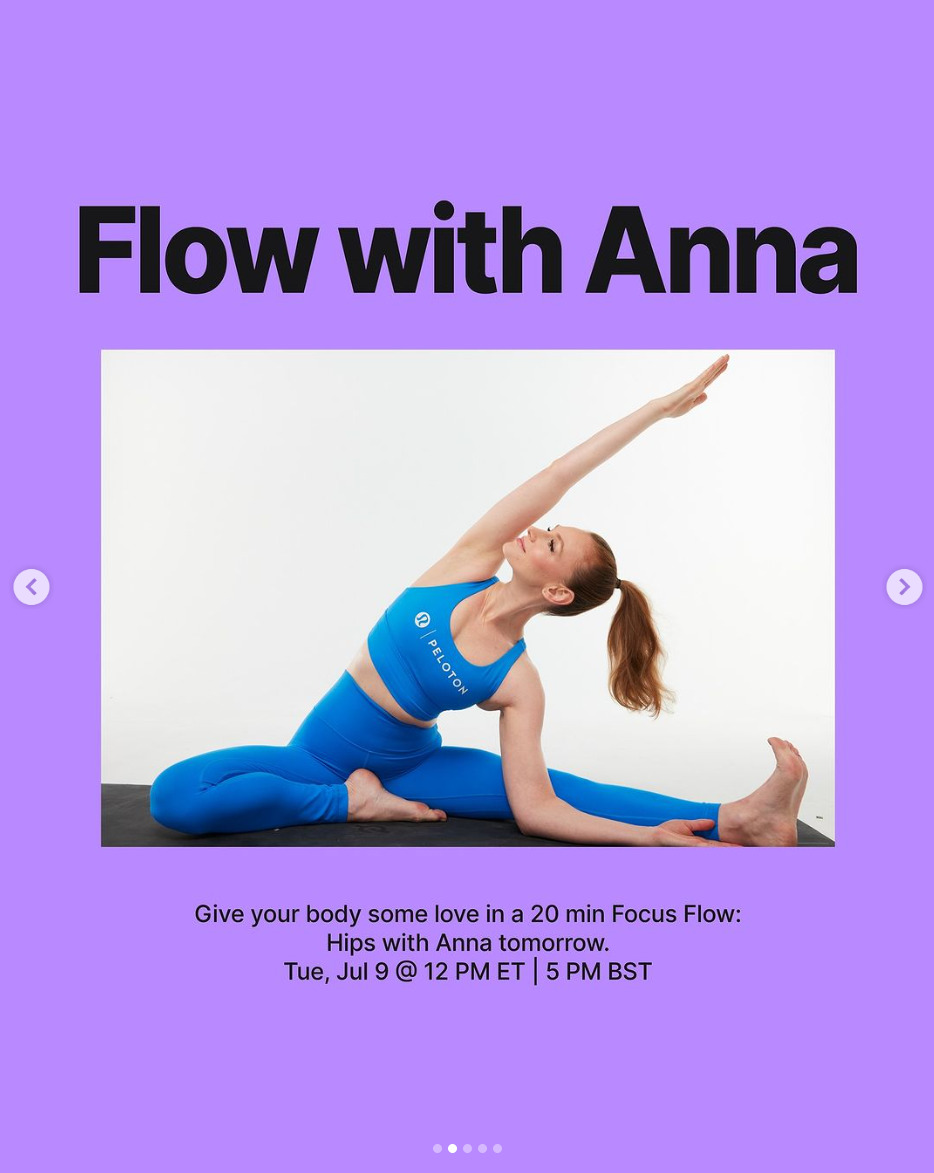 New Focus Flow for hips with Anna this week. Image credit Peloton social media.