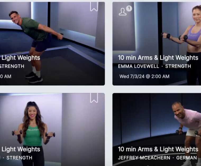 Peloton Arms & Light Weights classes filmed in strength studio.