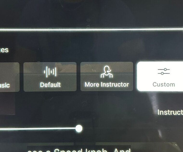 Peloton's custom audio mix sliders.