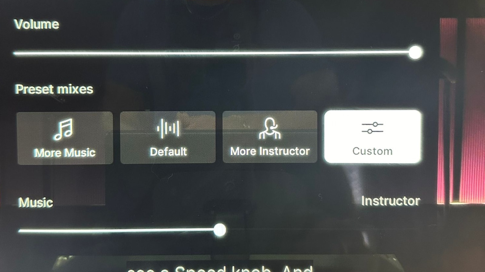 Peloton's custom audio mix sliders.
