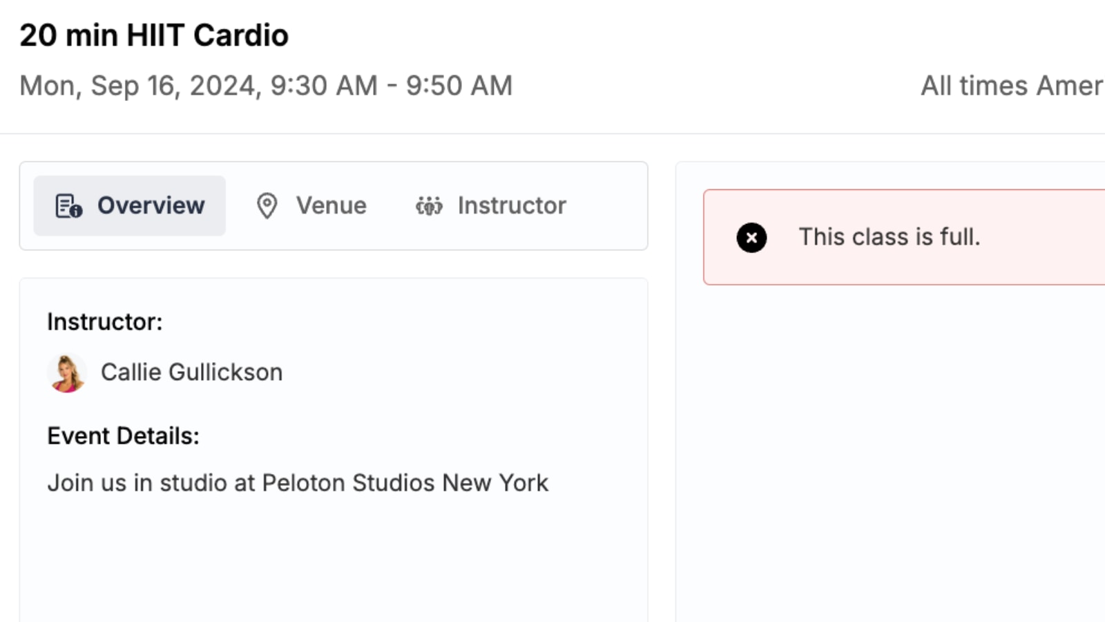 Callie Gullickson's September 2024 class on the Peloton Studios website.