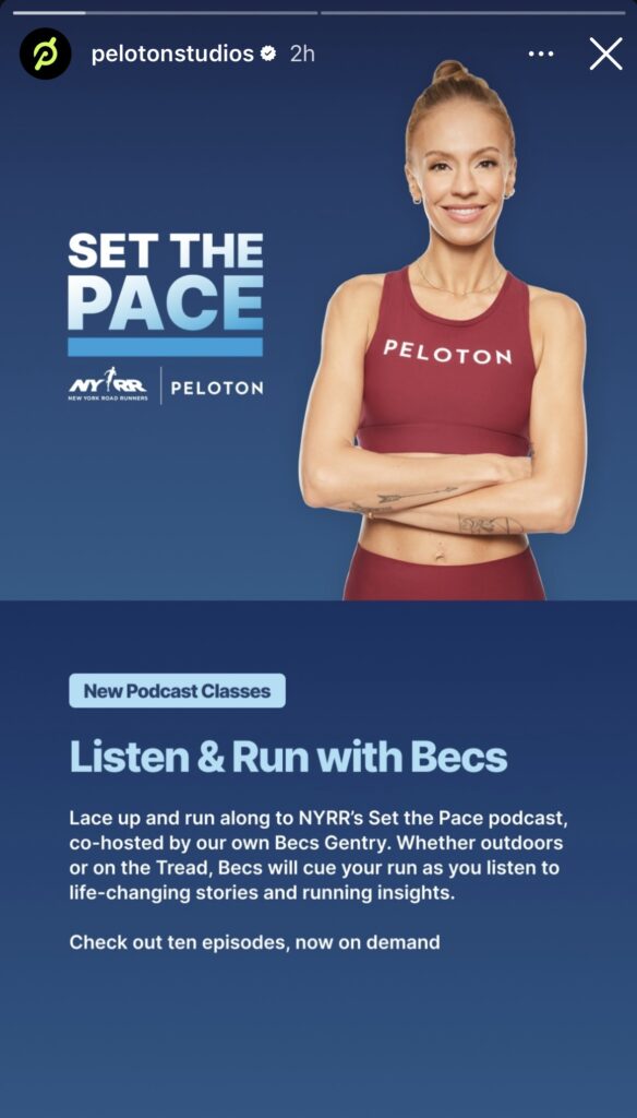 @PelotonStudios Instagram Story announcing Set the Pace outdoor classes. Image credit Peloton social media.