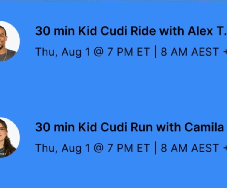 Peloton’s Kid Cudi class list. Image credit Peloton social media.