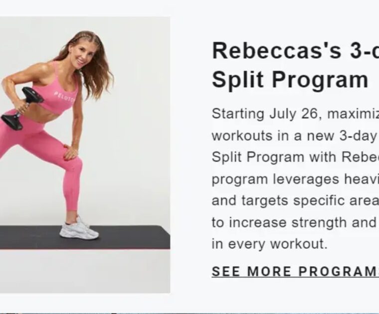 Peloton's July Workouts to Watch email highlighting new program with Rebecca.
