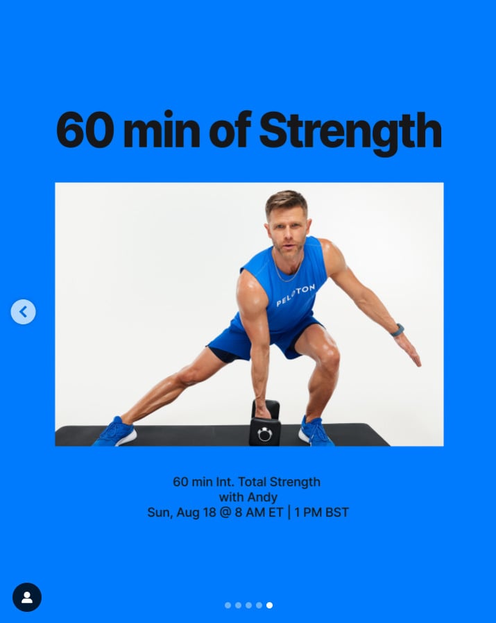 New 60 minute Total Strength with Andy this week. Image credit Peloton social media.