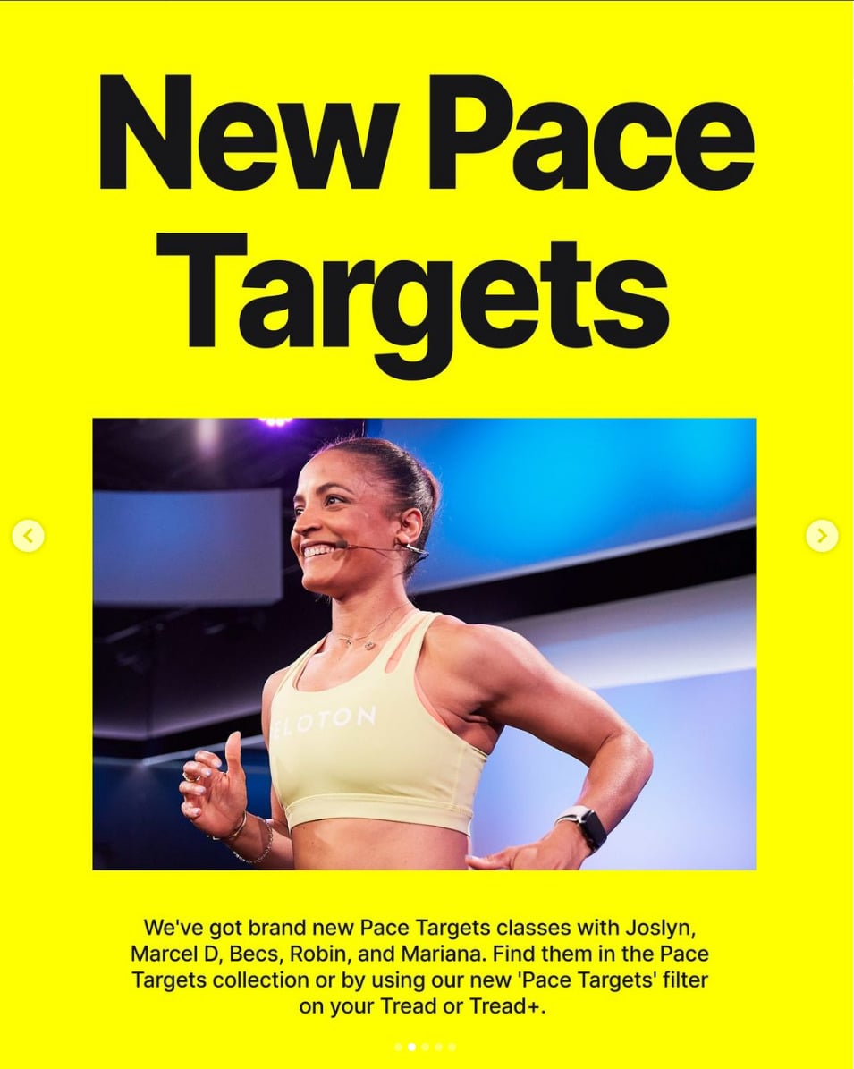 New Pace Target classes are coming to the Tread. Image credit Peloton social media.
