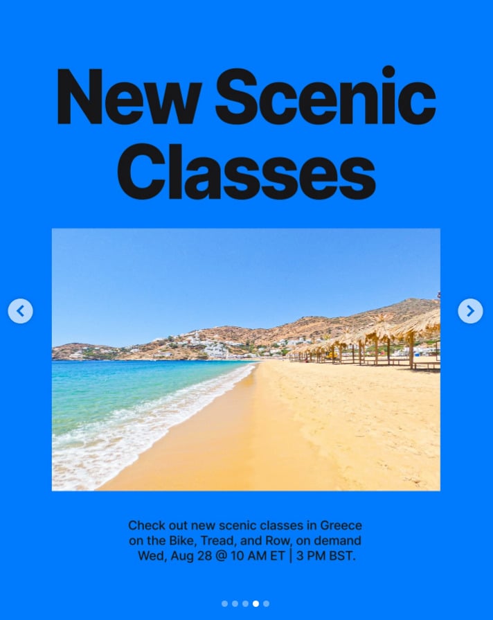 New Scenic classes in Greece will come to the Bike, Tread, and Row this week. Image credit Peloton social media.