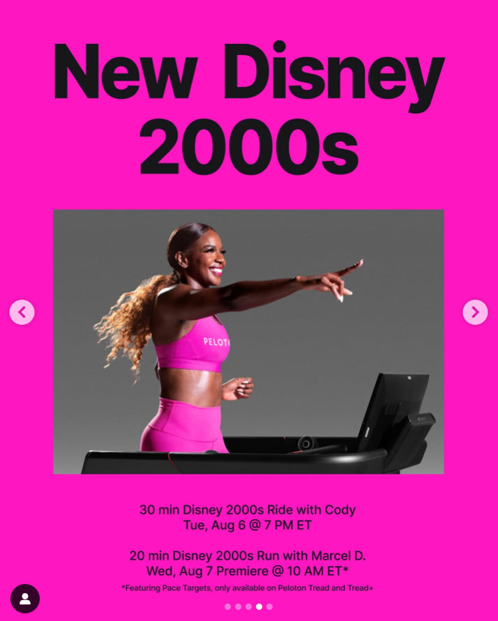 New Peloton Disney 2000s classes this week. Image credit Peloton social media.