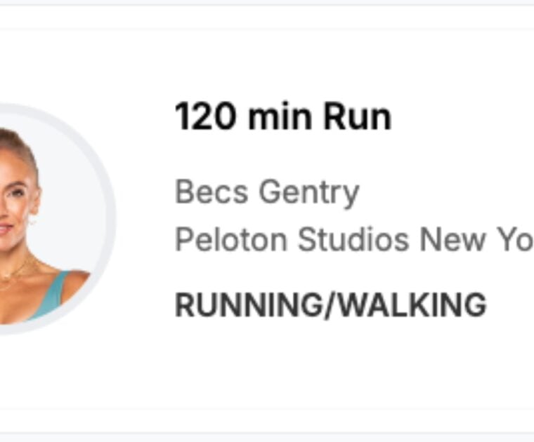 A 2 hour run with Becs Gentry on the upcoming Peloton class schedule.