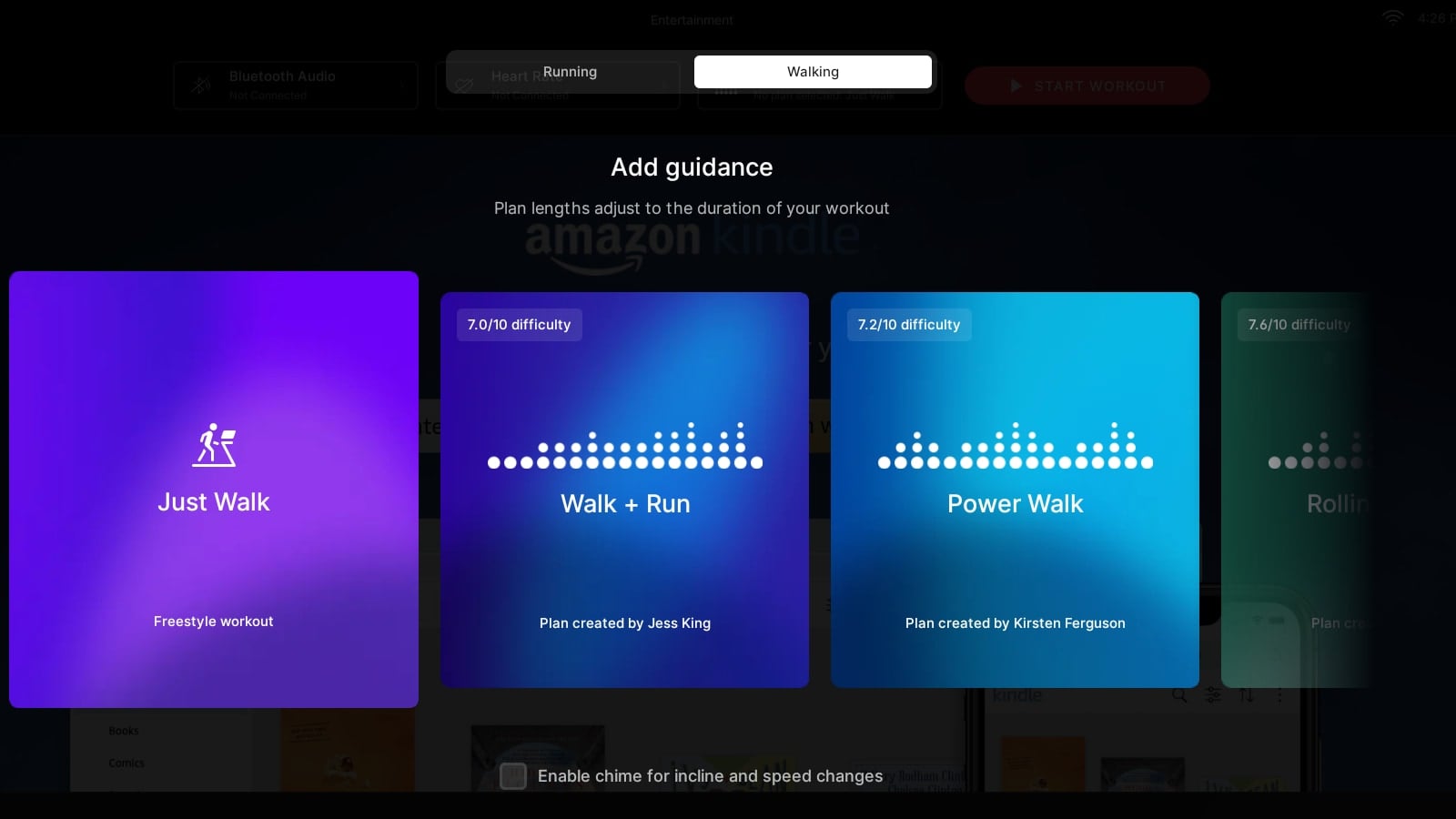 Picking whether you are running or walking in Just Guidance mode.