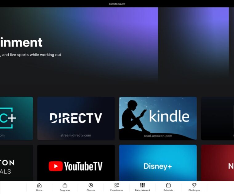 Kindle app in Peloton Entertainment.