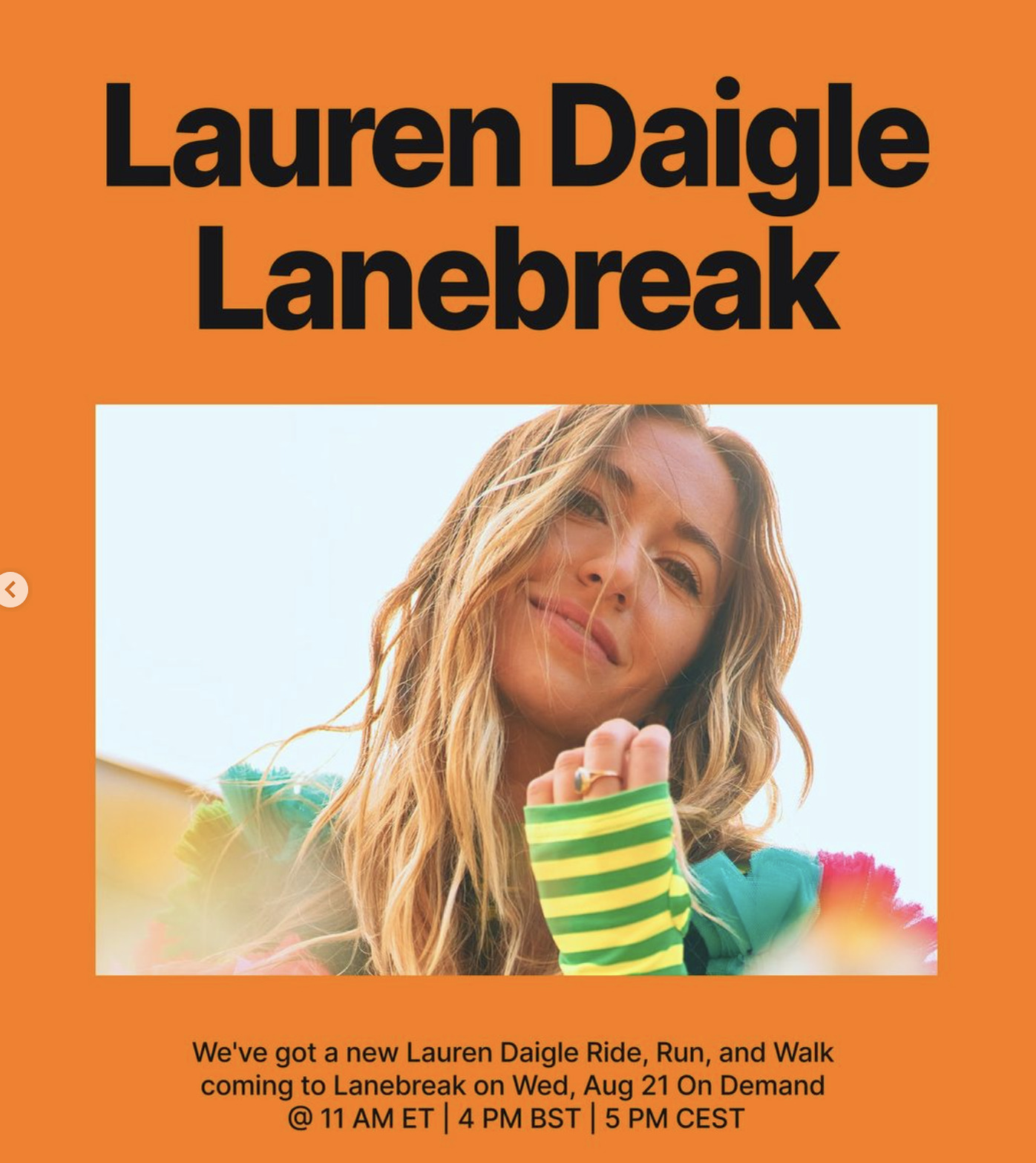 Lauren Daigle lanebreak level. Image credit Peloton social media.
