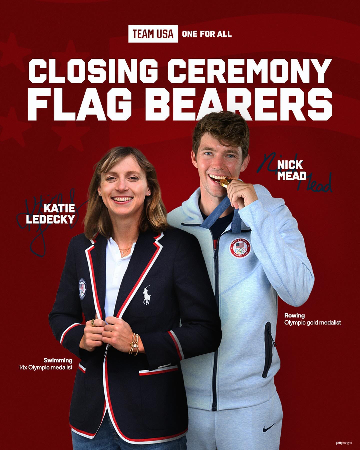 Team USA's Instagram post announcing Olympics Closing Ceremony flag bearers. Image credit Team USA.
