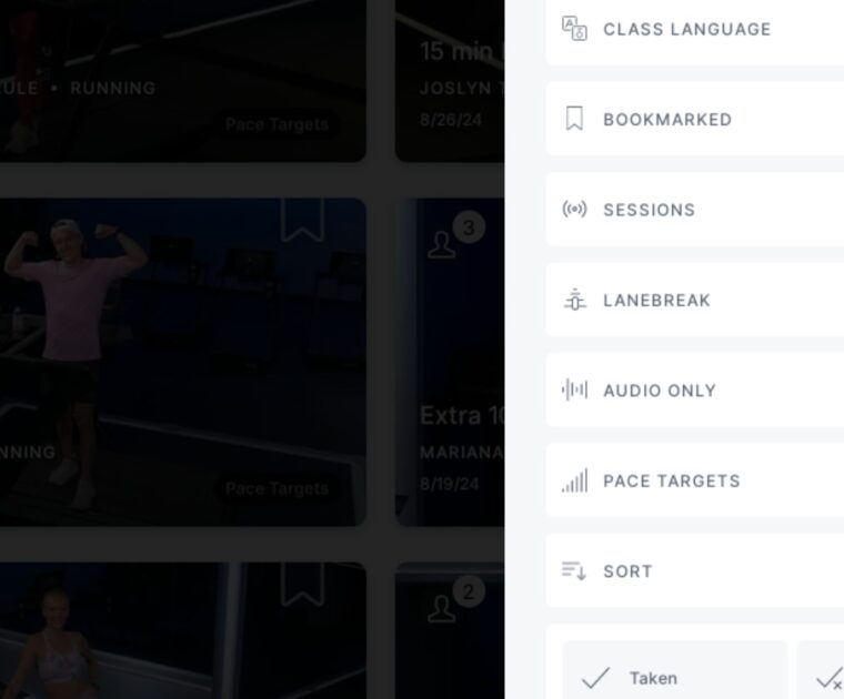 The new "Pace Target" option in the filters of the Peloton class library.