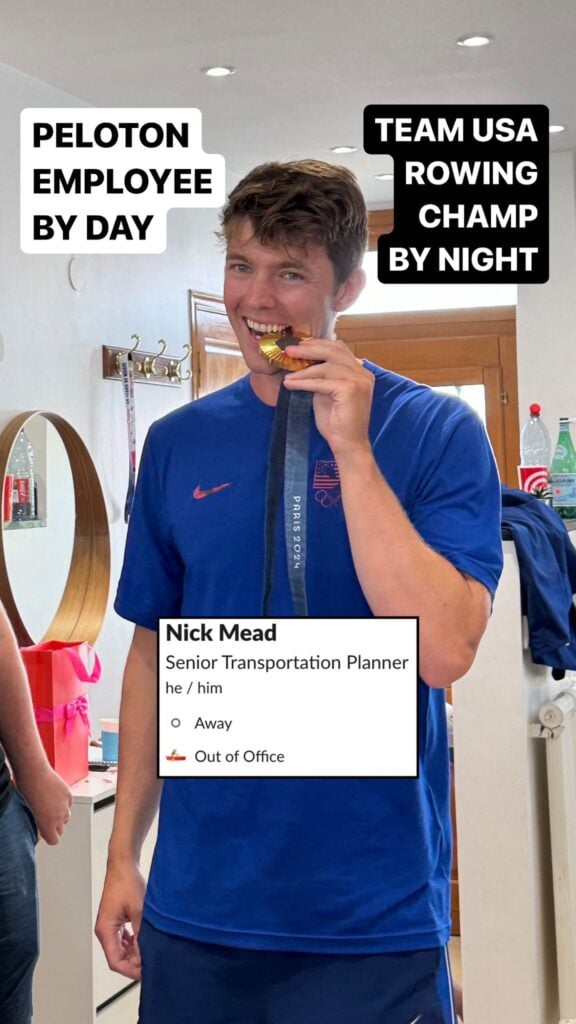 Peloton's post congratulating Nick Mead. Image credit Peloton social media.