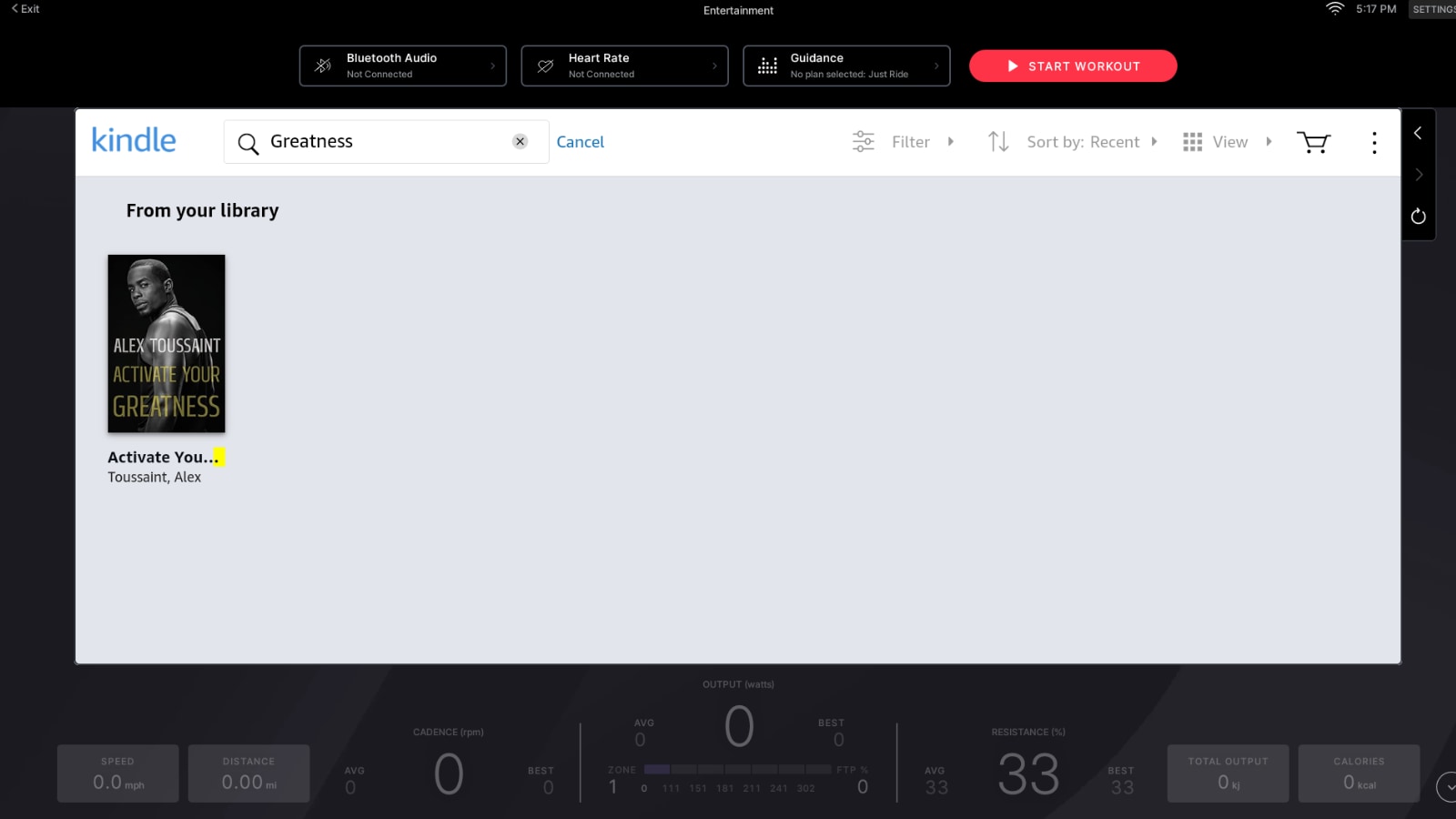 Searching for a specific Kindle book on Peloton.
