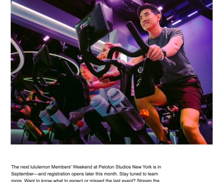 An email from lululemon teasing the second Peloton x lululemon member weekend in September 2024.