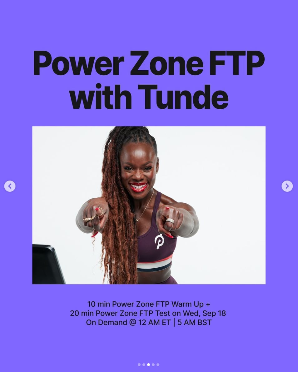 Tunde FTP cycling classes will drop this week. Image credit Peloton social media.