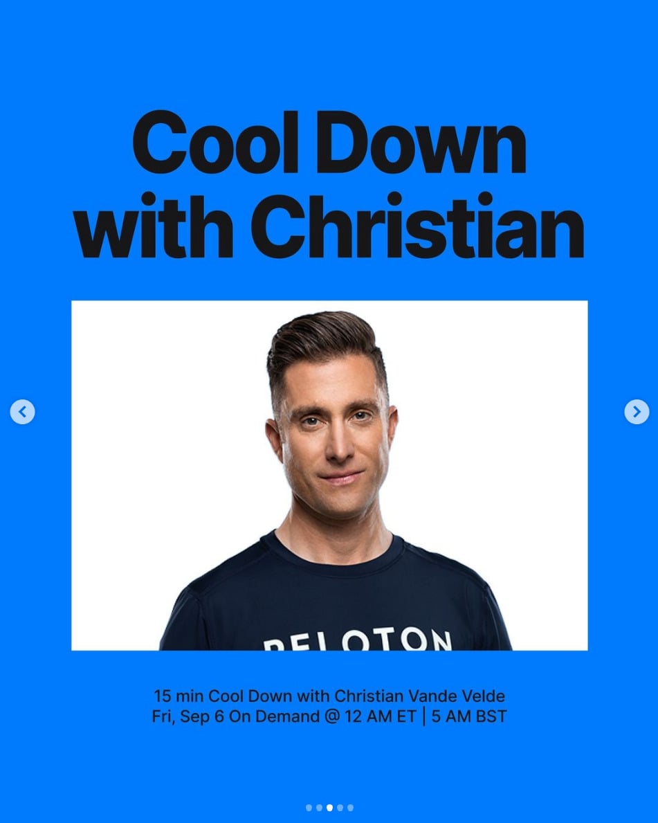 New Cool Down ride with Christian Vande Velde this week. Image credit Peloton social media.