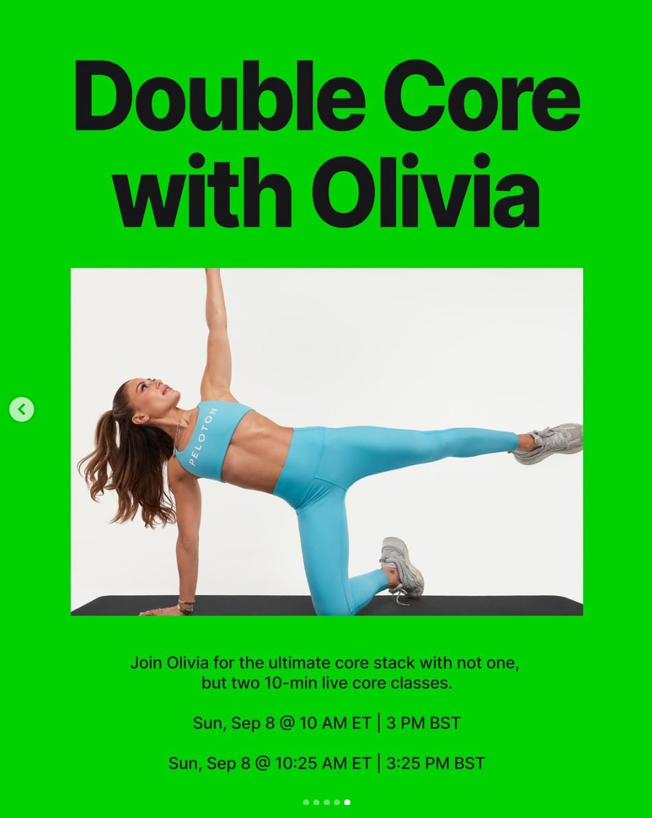 New live core stack with Olivia Amato this week. Image credit Peloton social media.