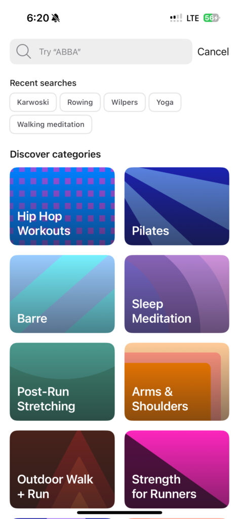 New "Recent Searches" feature on Peloton iOS Digital app. 