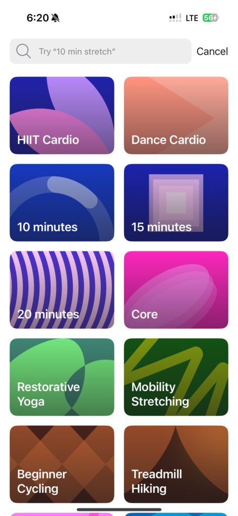 "Discover Categories" feature on Peloton iOS App.