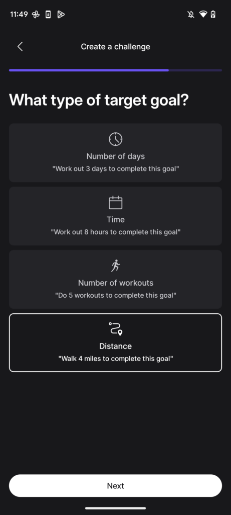 Team challenge options for target goal
