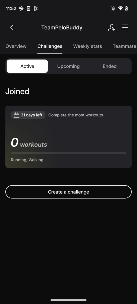 Display of active team challenges