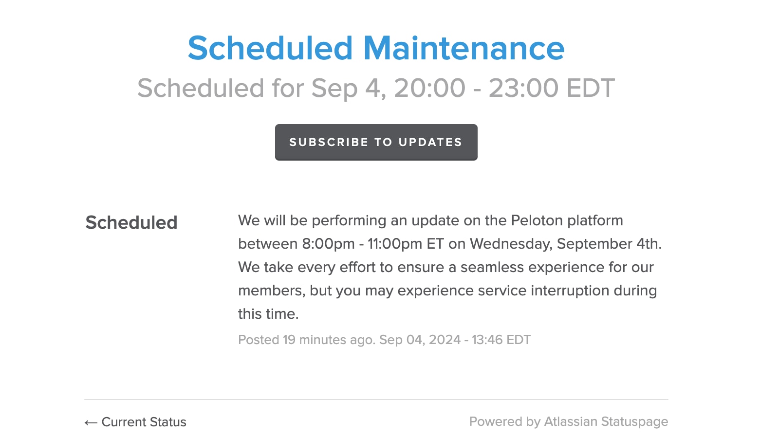 Peloton will be doing maintenance on their platform from 8:00pm - 11:00pm on September 4th.