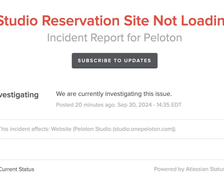 Peloton Studio class booking website down.