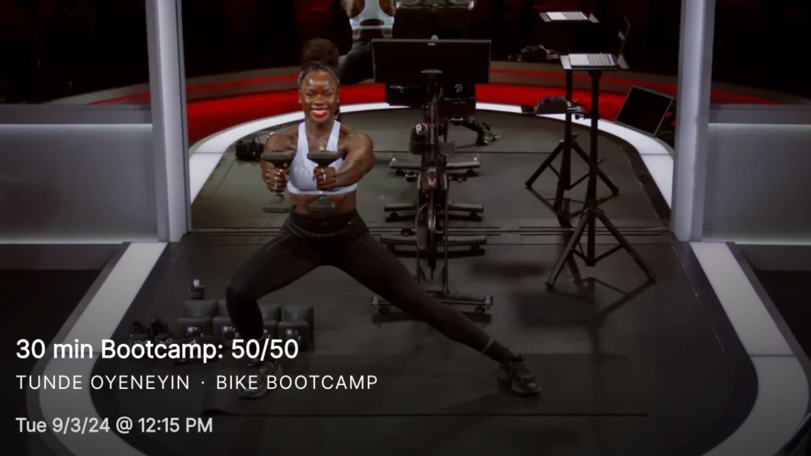 Class thumbnail for Tunde Oyeneyin's 30 min Bike Bootcamp: 50/50 from September 3, 2024