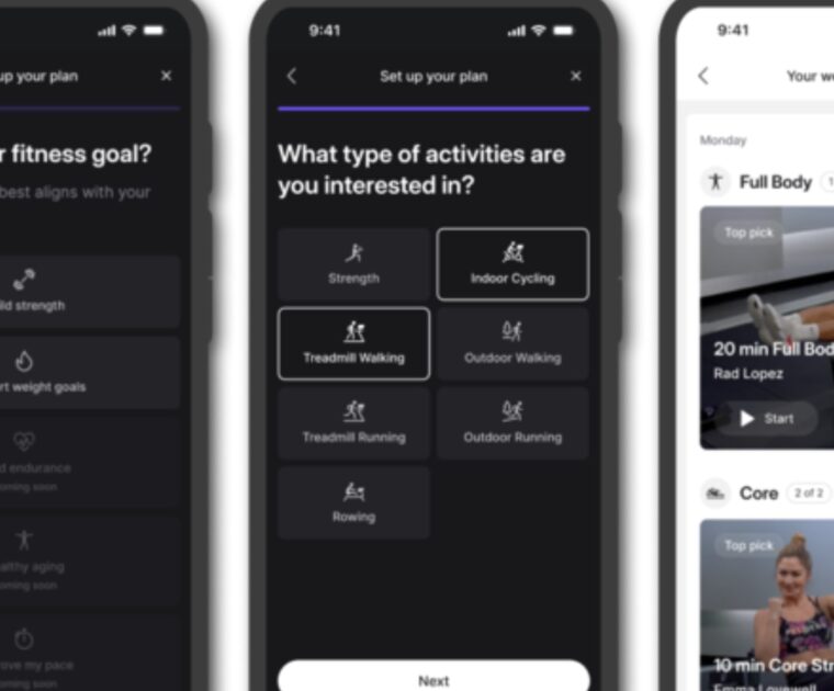 "Personalized Plans" feature on Peloton app. Image credit Peloton blog.