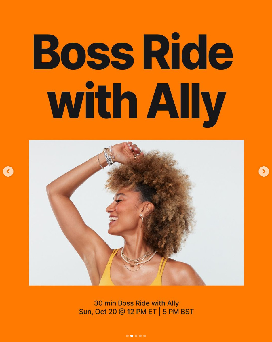 Ally Love will teach a 30 minute Boss Ride this week. Image credit Peloton social media.