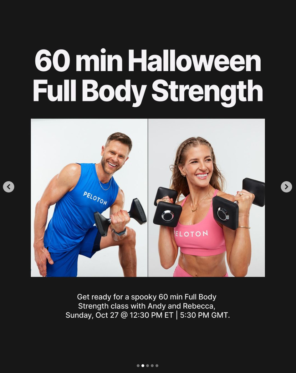 Andy Speer and Rebecca Kennedy will teach a live 60 minute Halloween two-for-one strength class