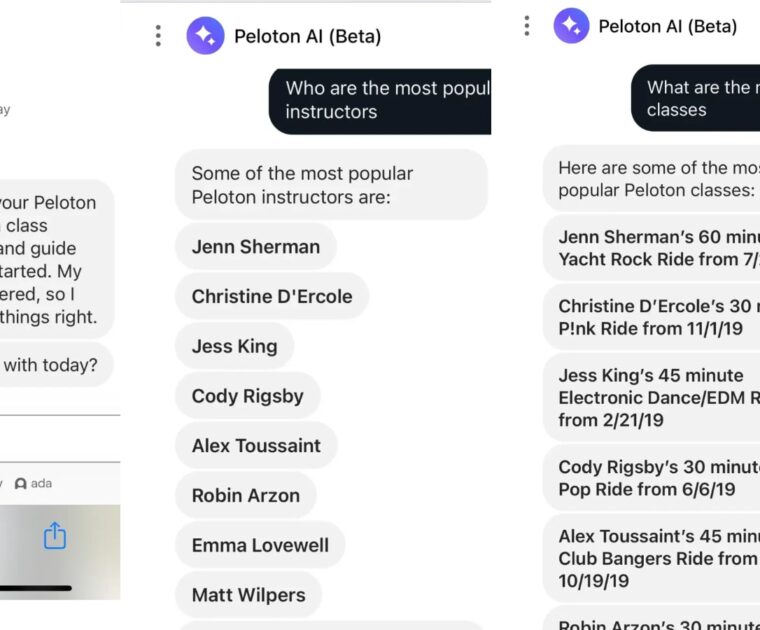 The new Peloton AI chat bot being beta tested.