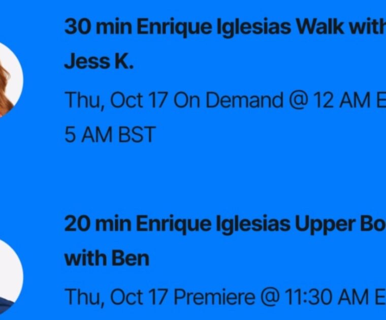 Peloton's Enrique Iglesias artist series class list. Image credit Peloton social media.