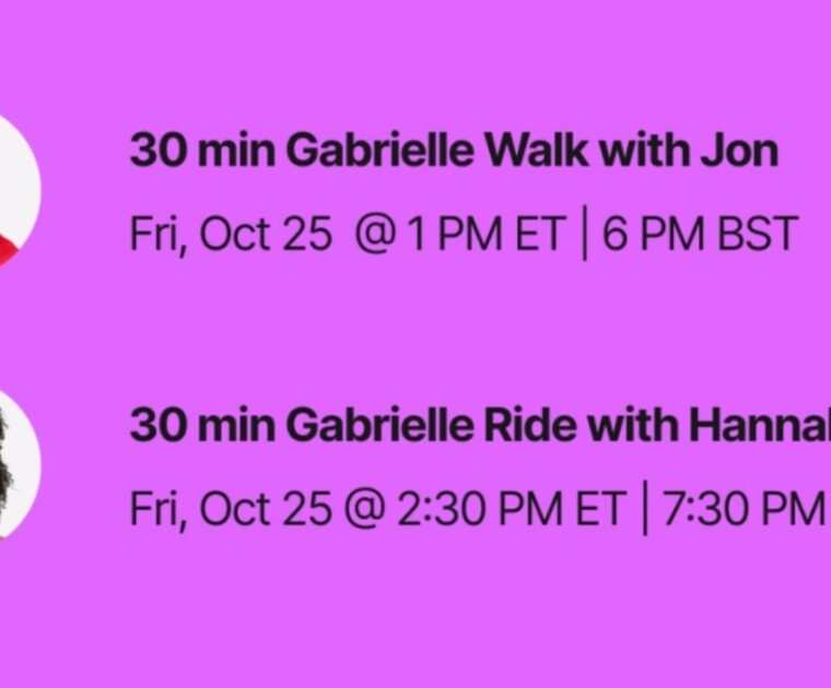 Peloton Gabrielle class list. Image credit Peloton social media.