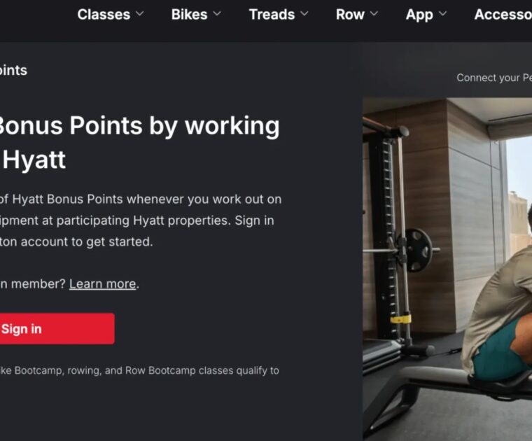 Peloton World of Hyatt landing page