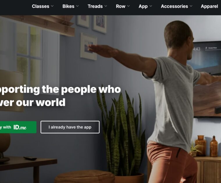 Peloton offers page showing option to verify with ID.me.