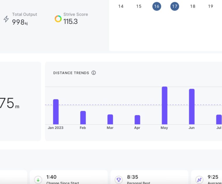 Total Distance / Lifetime meters rowed on Peloton Row.
