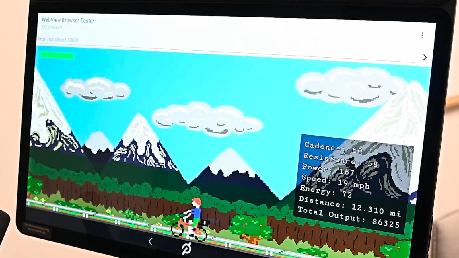 A Mario-style cycling game from the 2024 Peloton Hackathon event.