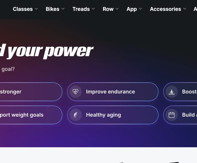 "Find Your Power" feature on Peloton website hompage.