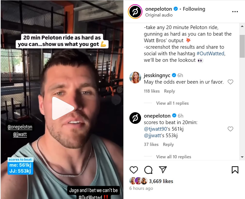 @OnePeloton Instagram post announcing #OutWatt Challenge