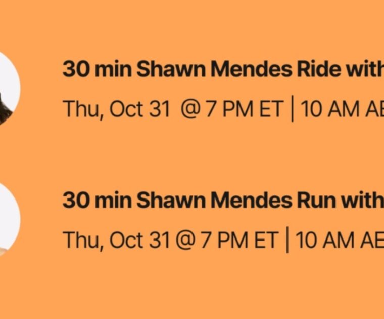 Peloton Shawn Mendes artist series class list. Image credit Peloton social media.
