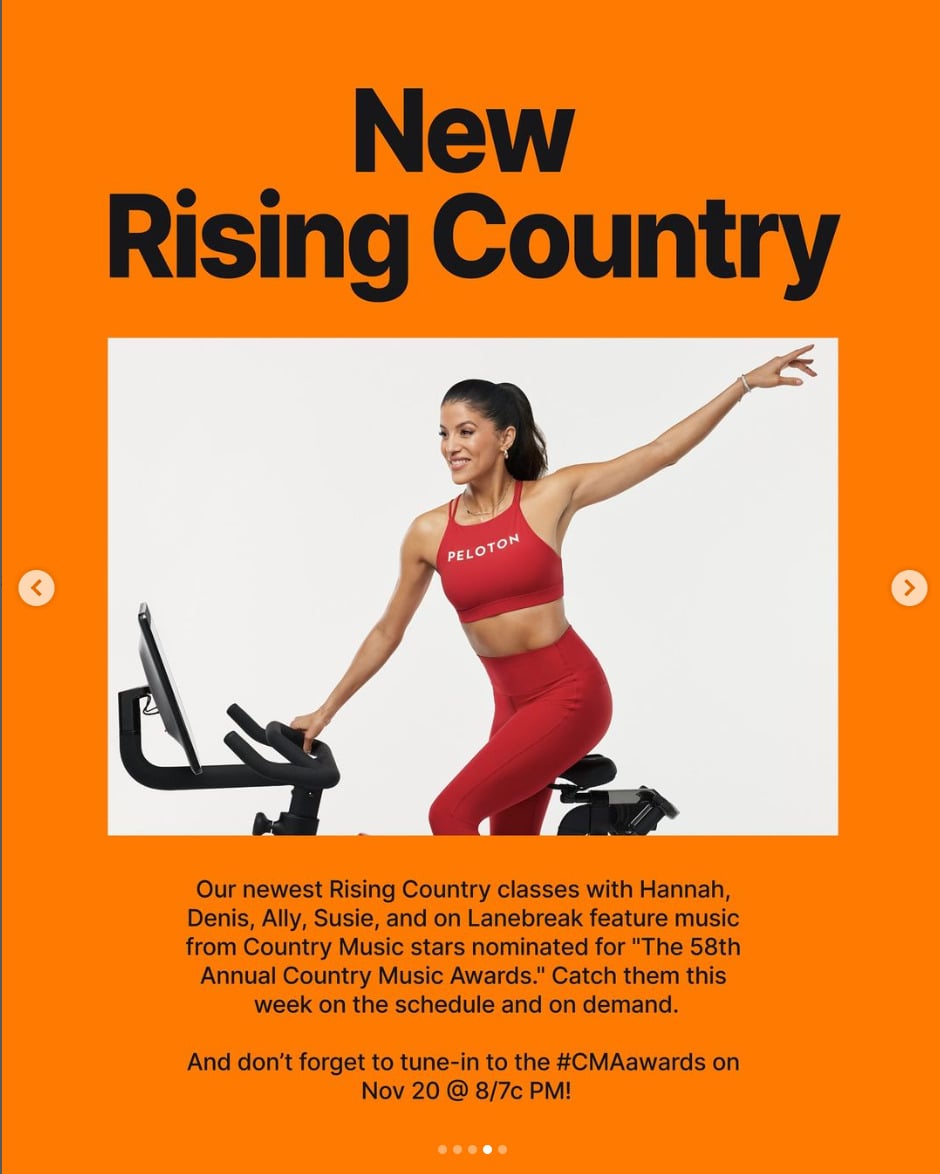 New Rising Country classes coming from Peloton starting this week. Image credit Peloton social media.